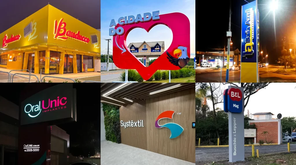 Amplo Empresarial - clientes 01: mosaico de fachadas e letreiros executados para clientes