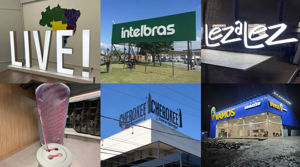 Amplo Empresarial - clientes 02: mosaico de fachadas e letreiros executados para clientes
