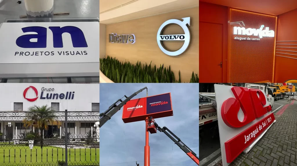 Amplo Empresarial - clientes 03: mosaico de fachadas e letreiros executados para clientes